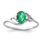14k White Gold 6x4mm Oval Emerald and AAA Diamond Ring