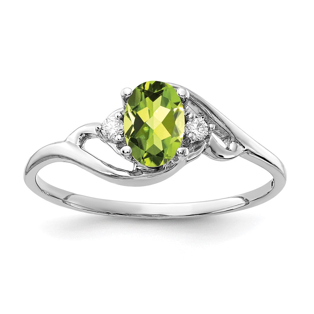 14k White Gold 6x4mm Oval Peridot and VS Diamond Ring