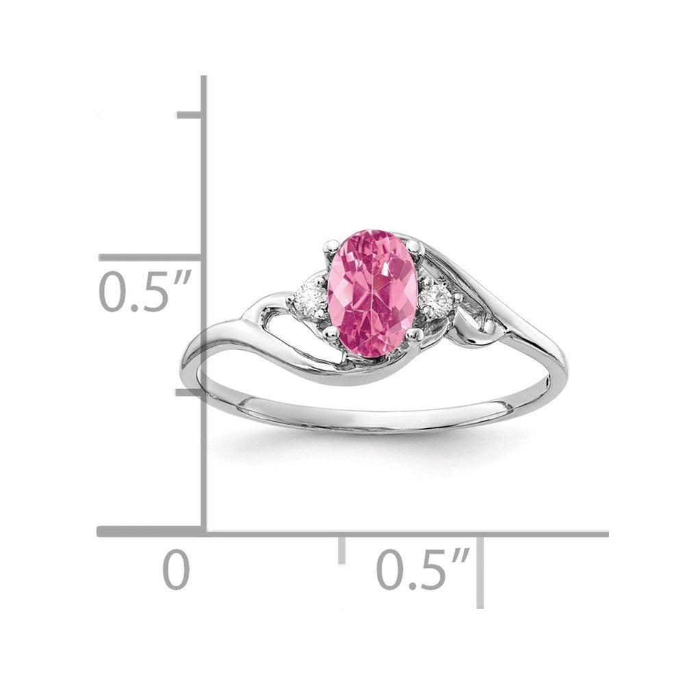 14k White Gold 6x4mm Oval Pink Tourmaline and A Diamond Ring