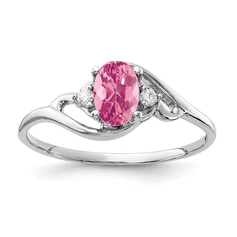 14k White Gold 6x4mm Oval Pink Tourmaline and AA Diamond Ring