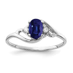 14k White Gold 6x4mm Oval Blue Sapphire and AAA Diamond Ring