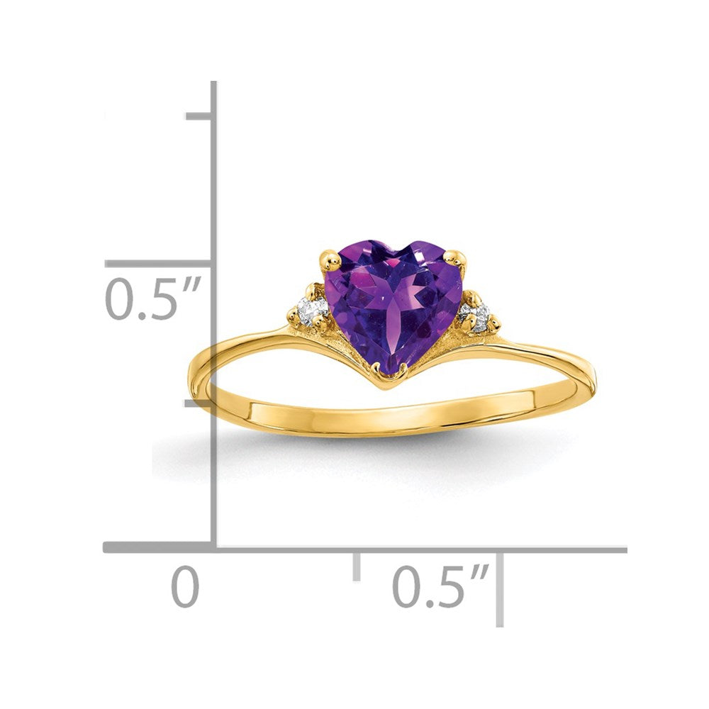 14k 6mm Heart Amethyst and AA Diamond Ring