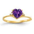 14k 6mm Heart Amethyst and AAA Diamond Ring