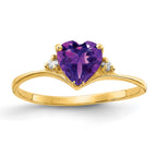 14k 6mm Heart Amethyst and AAA Diamond Ring