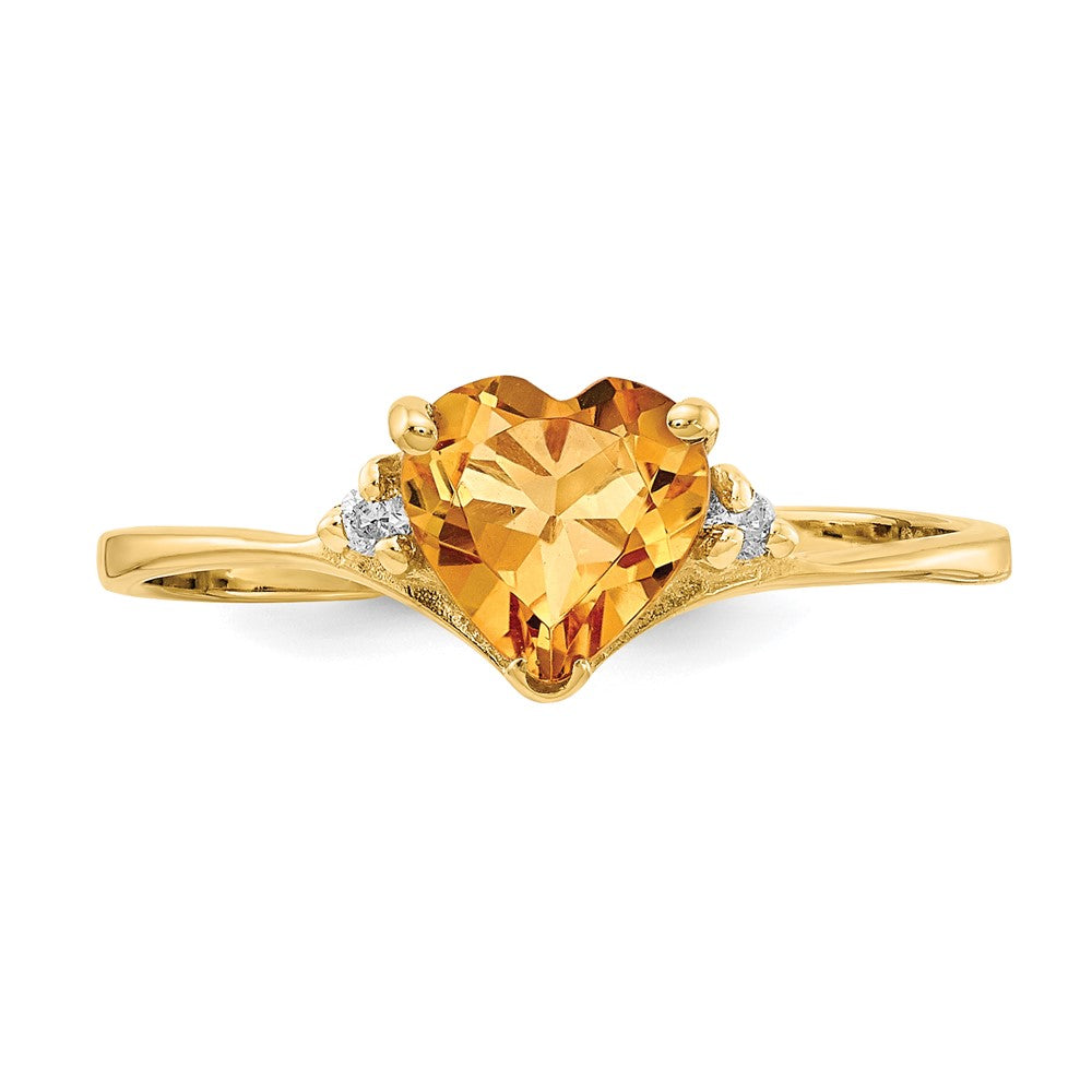 14k 6mm Heart Citrine and VS Diamond Ring