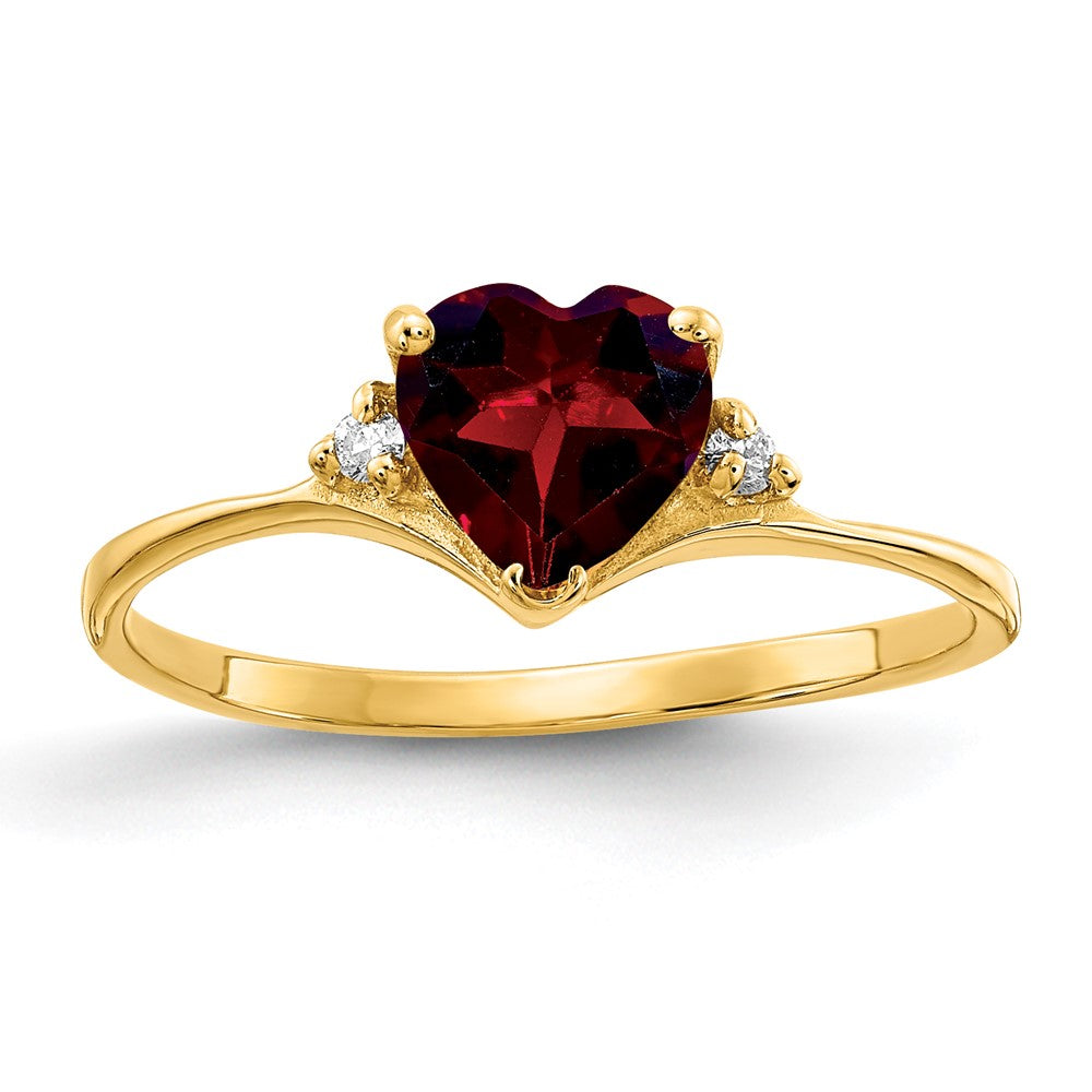 14k 6mm Heart Garnet and AAA Diamond Ring