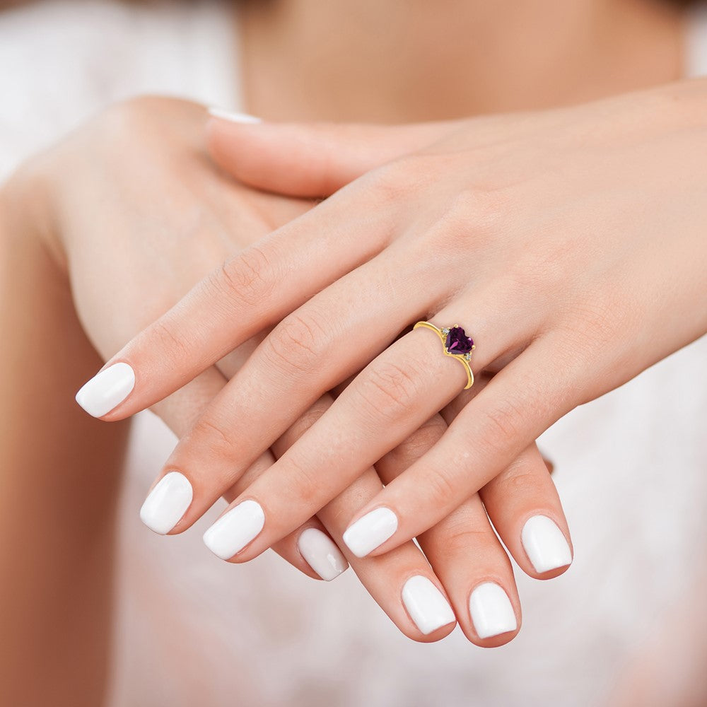 14k 6mm Heart Rhodolite Garnet and A Diamond Ring
