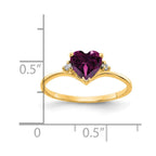 14k 6mm Heart Rhodolite Garnet and AAA Diamond Ring