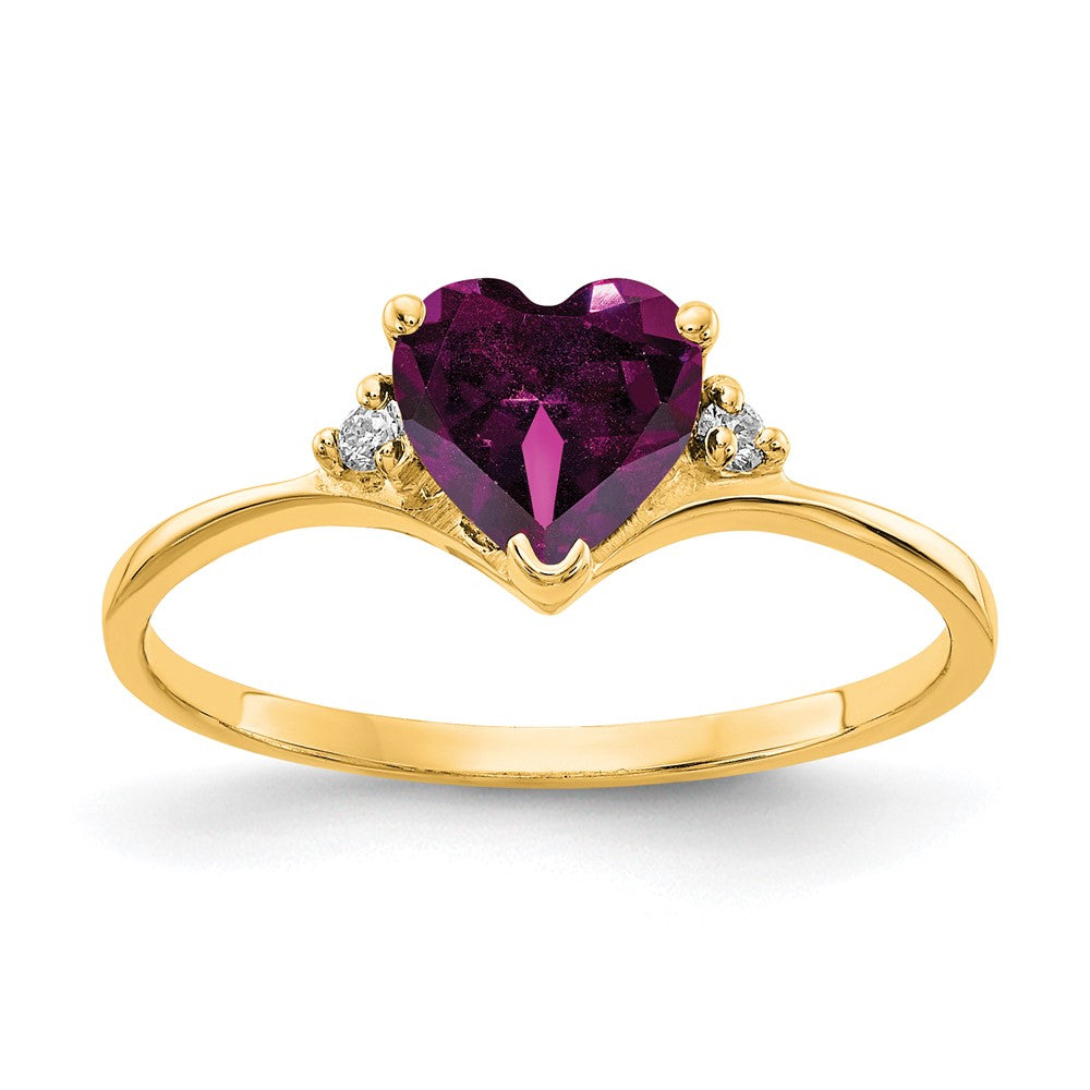 14k 6mm Heart Rhodolite Garnet and A Diamond Ring