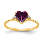 14k 6mm Heart Rhodolite Garnet and AA Diamond Ring