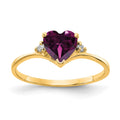 14k 6mm Heart Rhodolite Garnet and VS Diamond Ring