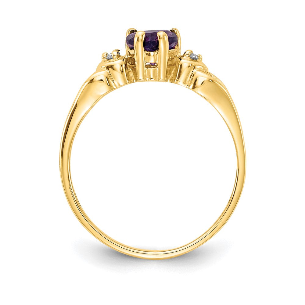 14k 5mm Heart Amethyst and VS Diamond Ring