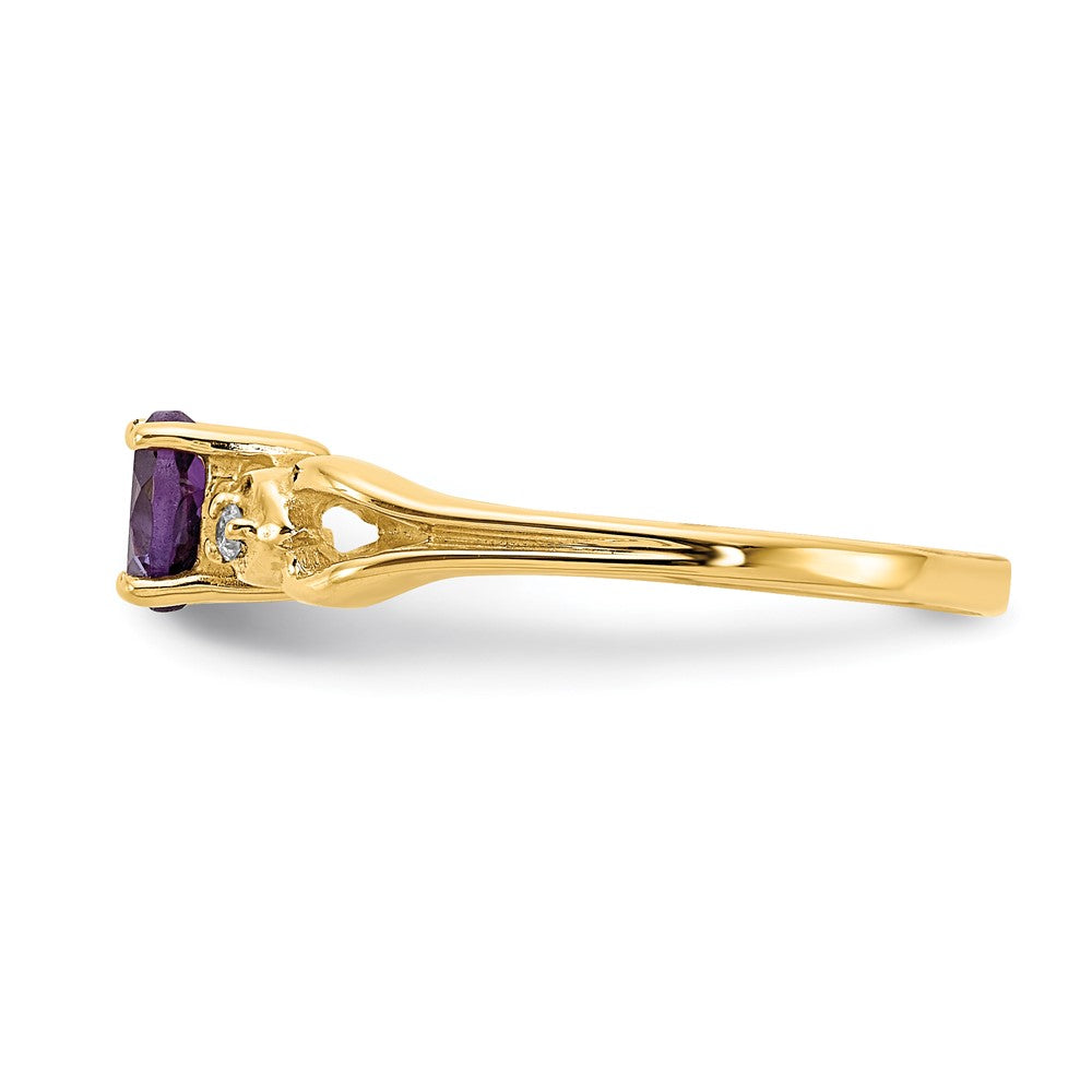 14k 5mm Heart Amethyst and AA Diamond Ring