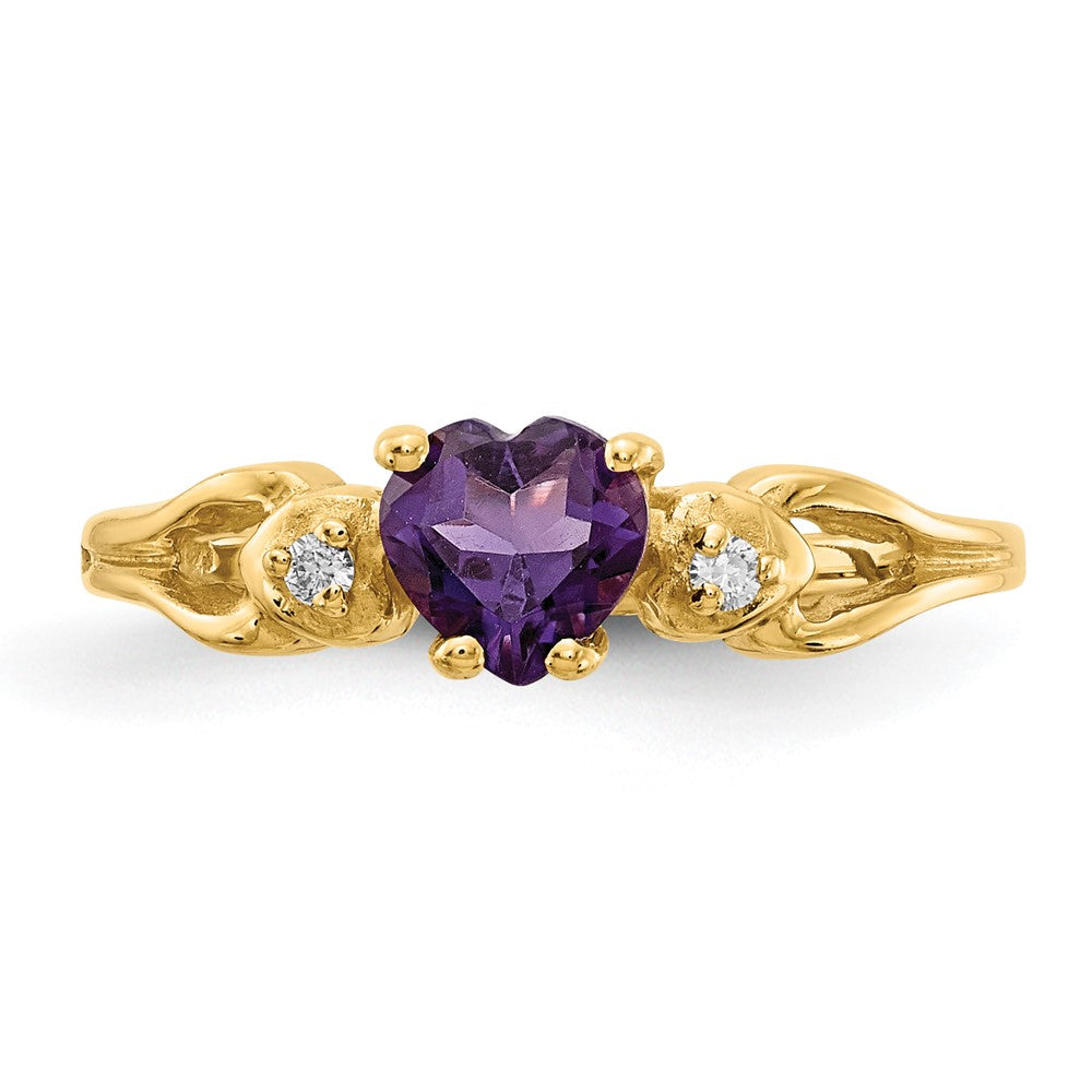 14k 5mm Heart Amethyst and A Diamond Ring