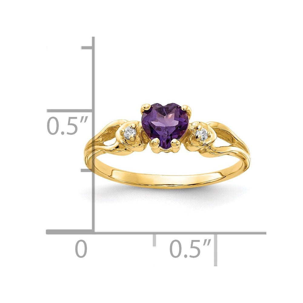 14k 5mm Heart Amethyst and VS Diamond Ring