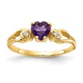 14k 5mm Heart Amethyst and AAA Diamond Ring