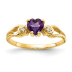 14k 5mm Heart Amethyst and A Diamond Ring