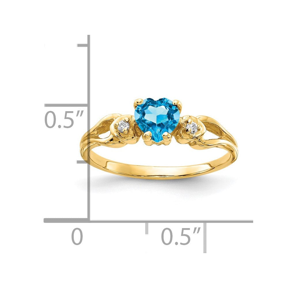 14k 5mm Heart Blue Topaz and A Diamond Ring