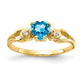 14k 5mm Heart Blue Topaz and VS Diamond Ring