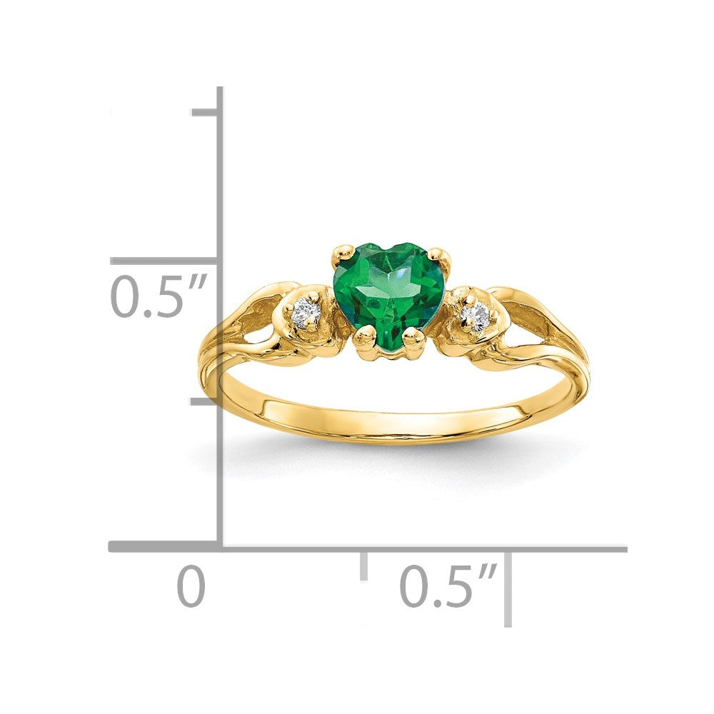 14k 5mm Heart Emerald and VS Diamond Ring