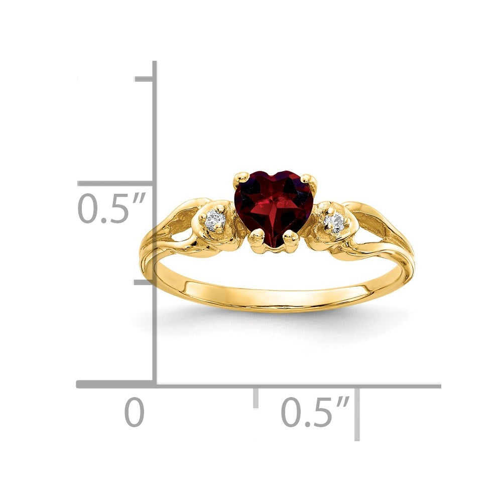 14k 5mm Heart Garnet and AAA Diamond Ring