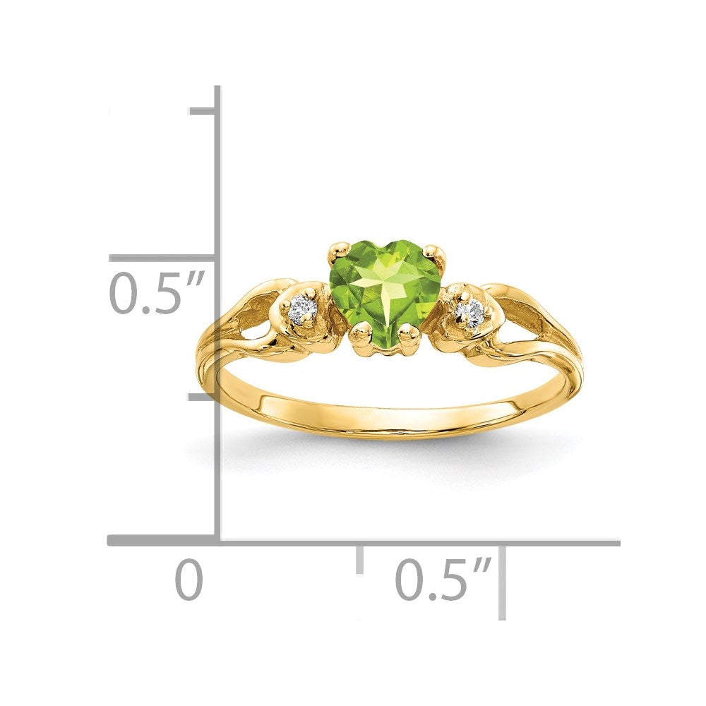 14k 5mm Heart Peridot and AA Diamond Ring