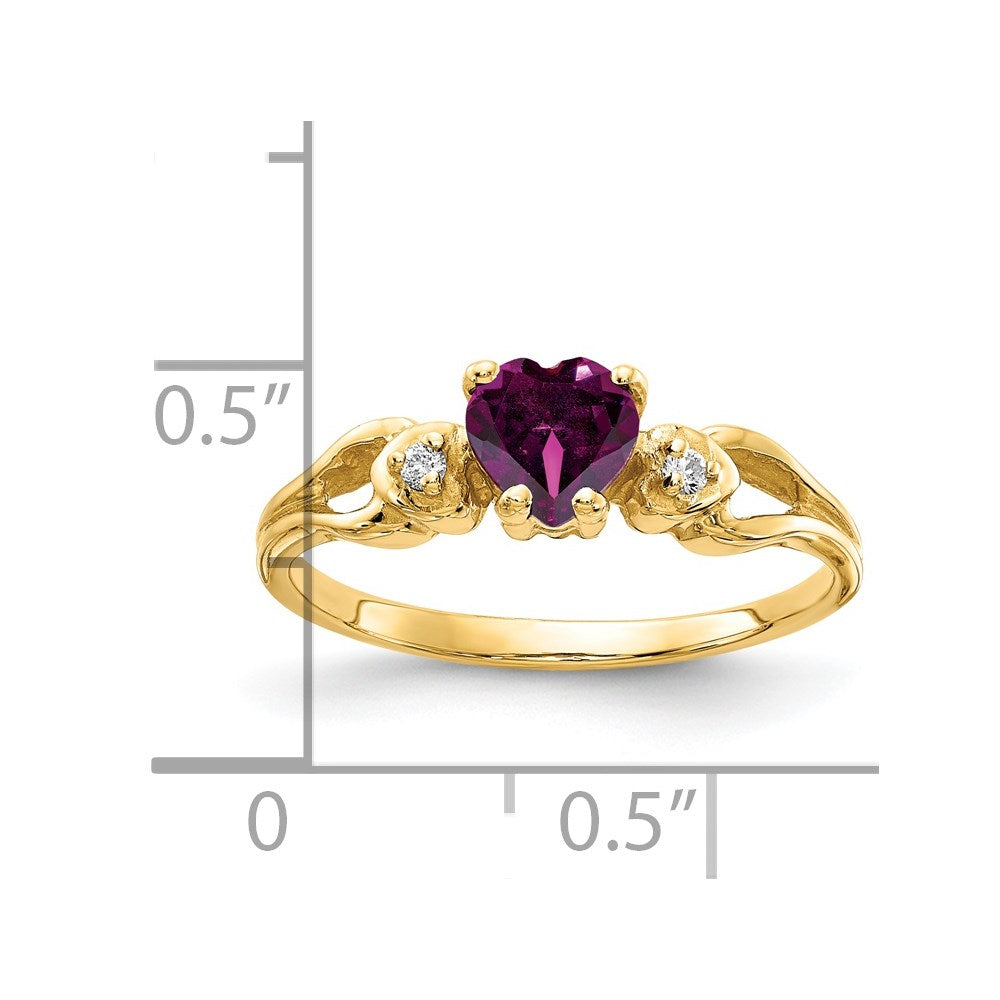 14k 5mm Heart Rhodolite Garnet and AA Diamond Ring