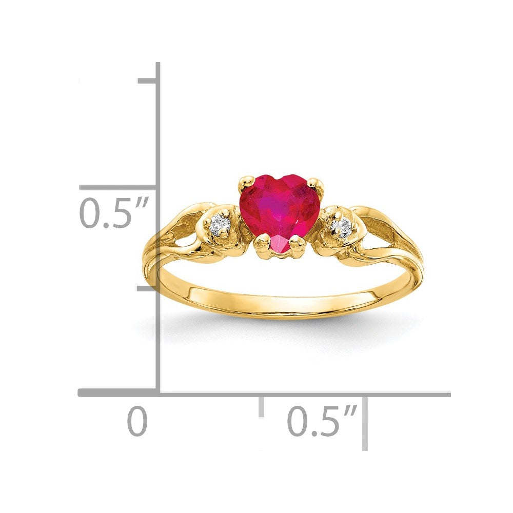 14k 5mm Heart Ruby and VS Diamond Ring