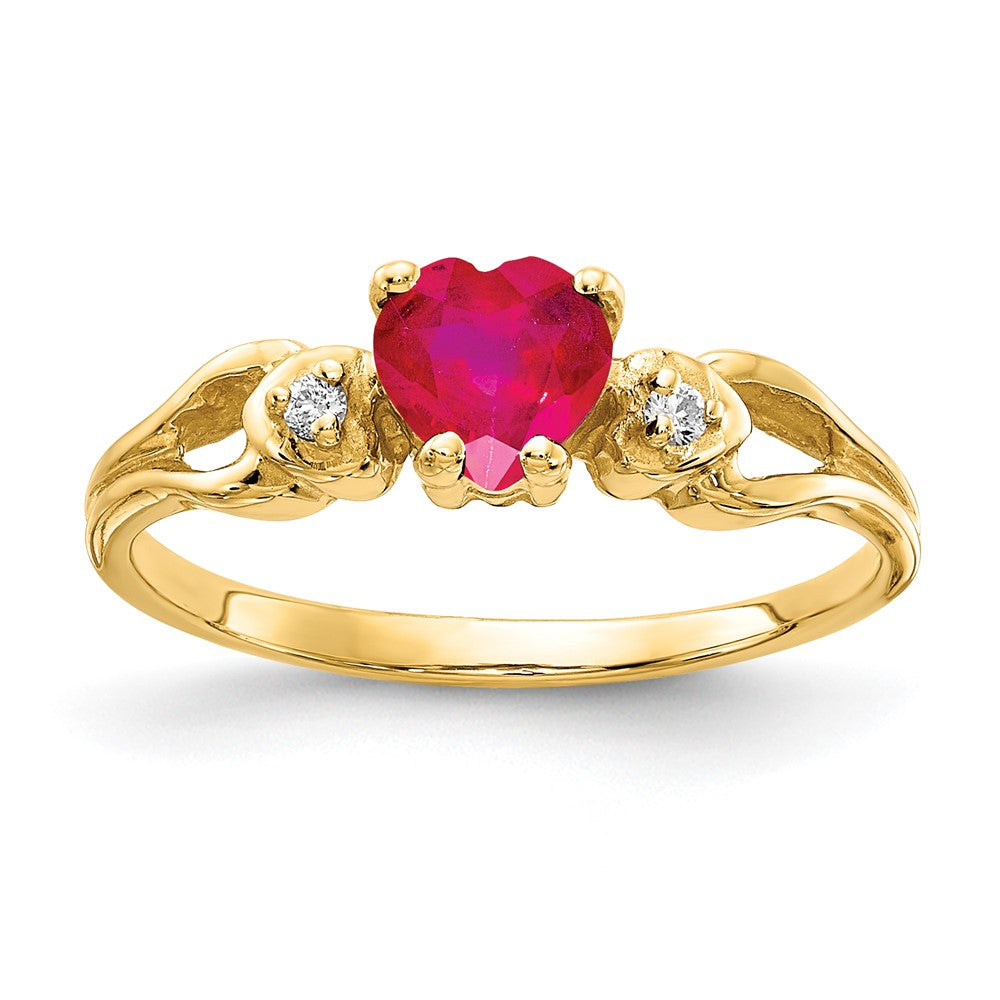 14k 5mm Heart Ruby and VS Diamond Ring