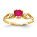 14k 5mm Heart Ruby and VS Diamond Ring