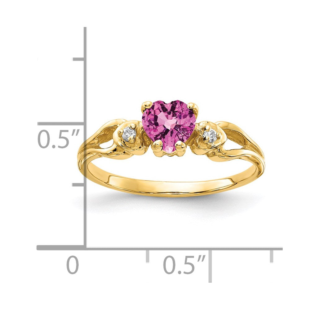 14k 5mm Heart Pink Sapphire and AA Diamond Ring