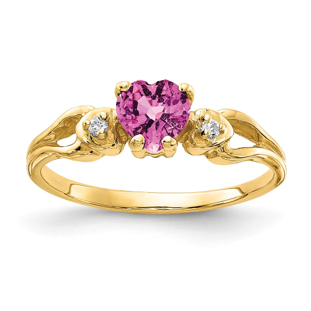 14k 5mm Heart Pink Sapphire and A Diamond Ring