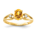 14k 7x5mm Oval Citrine and1/20 carat AA Diamond Ring