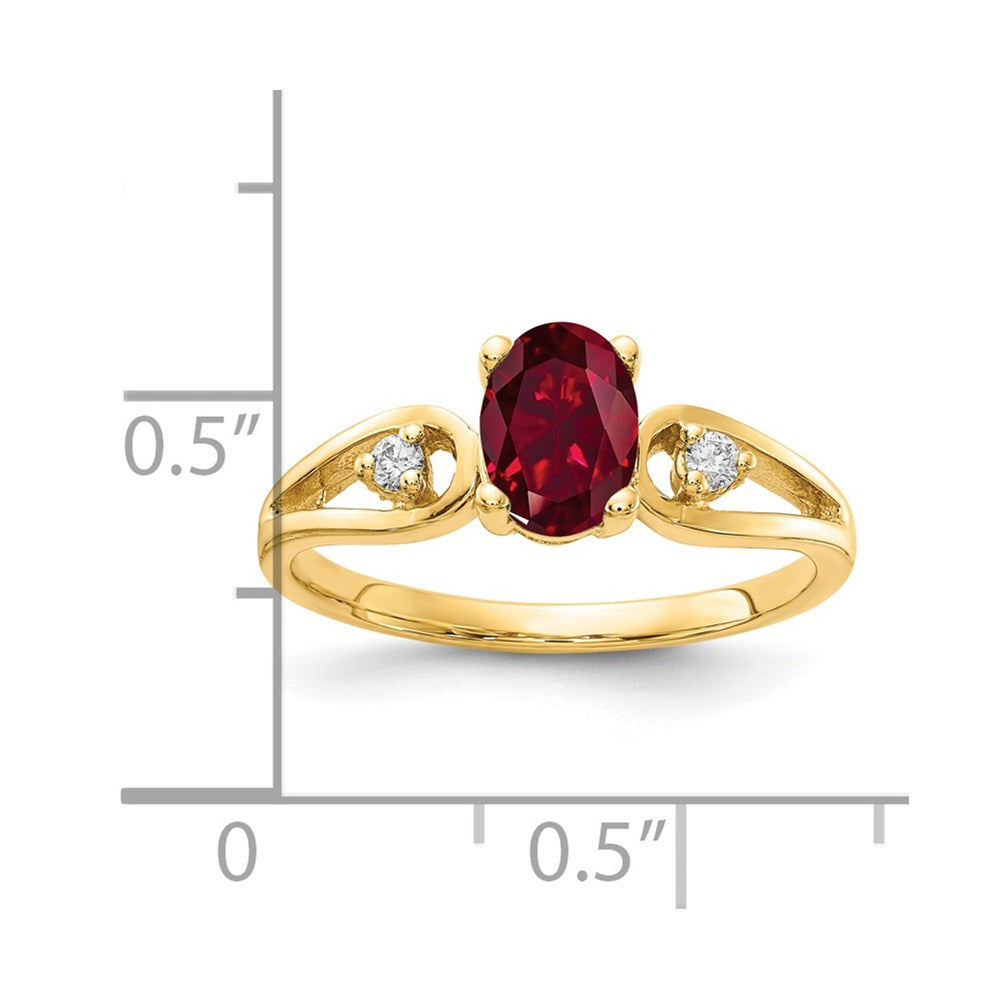 14k 7x5mm Oval Lab-Created Ruby and1/20 carat AAA Diamond Ring