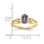 14k 7x5mm Oval Mystic Fire Topaz and1/20 carat AA Diamond Ring