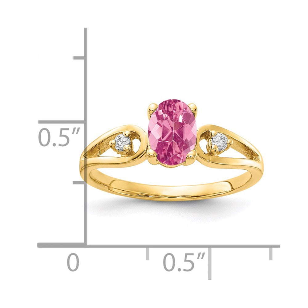 14k 7x5mm Oval Pink Tourmaline and 1/20 carat AAA Diamond Ring