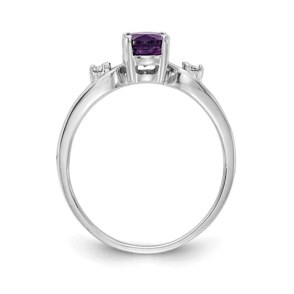 14k White Gold 7x5mm Oval Amethyst and 1/20 carat AA Diamond Ring