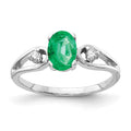 14k White Gold 7x5mm Oval Emerald and 1/20 carat AA Diamond Ring