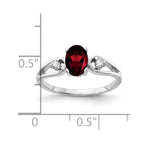 14k White Gold 7x5mm Oval Garnet and 1/20 carat AA Diamond Ring