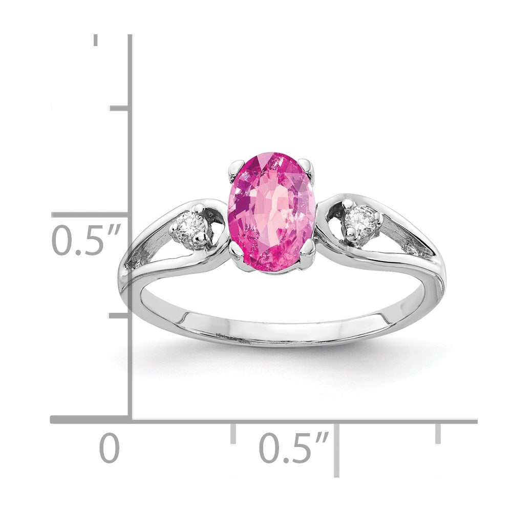 14k White Gold 7x5mm Oval Pink Sapphire and 1/20 carat AA Diamond Ring