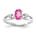 14k White Gold 7x5mm Oval Pink Sapphire and 1/20 carat AA Diamond Ring