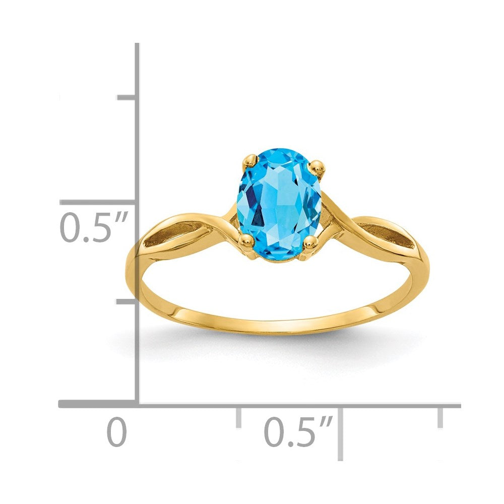 14k 7x5mm Oval Blue Topaz Twist Ring