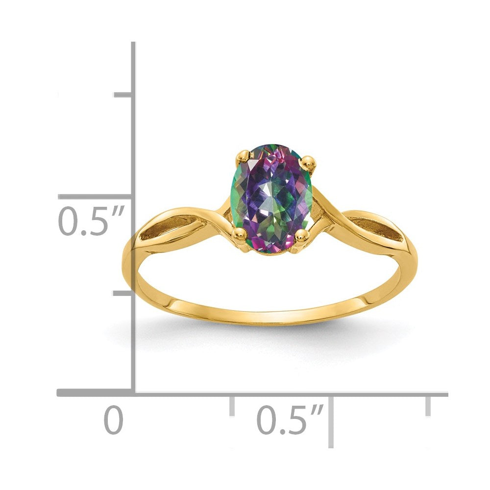 14k 7x5mm Oval Mystic Fire Topaz Twist Ring