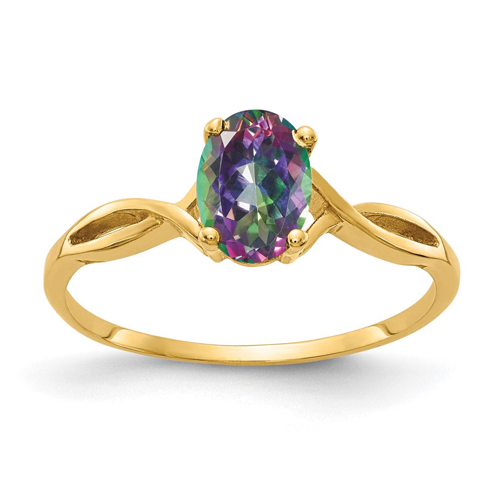 14k 7x5mm Oval Mystic Fire Topaz Twist Ring