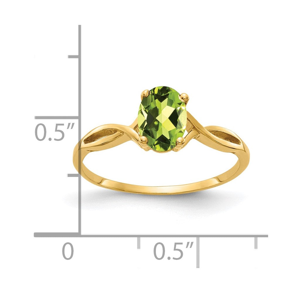 14k 7x5mm Oval Peridot Twist Ring
