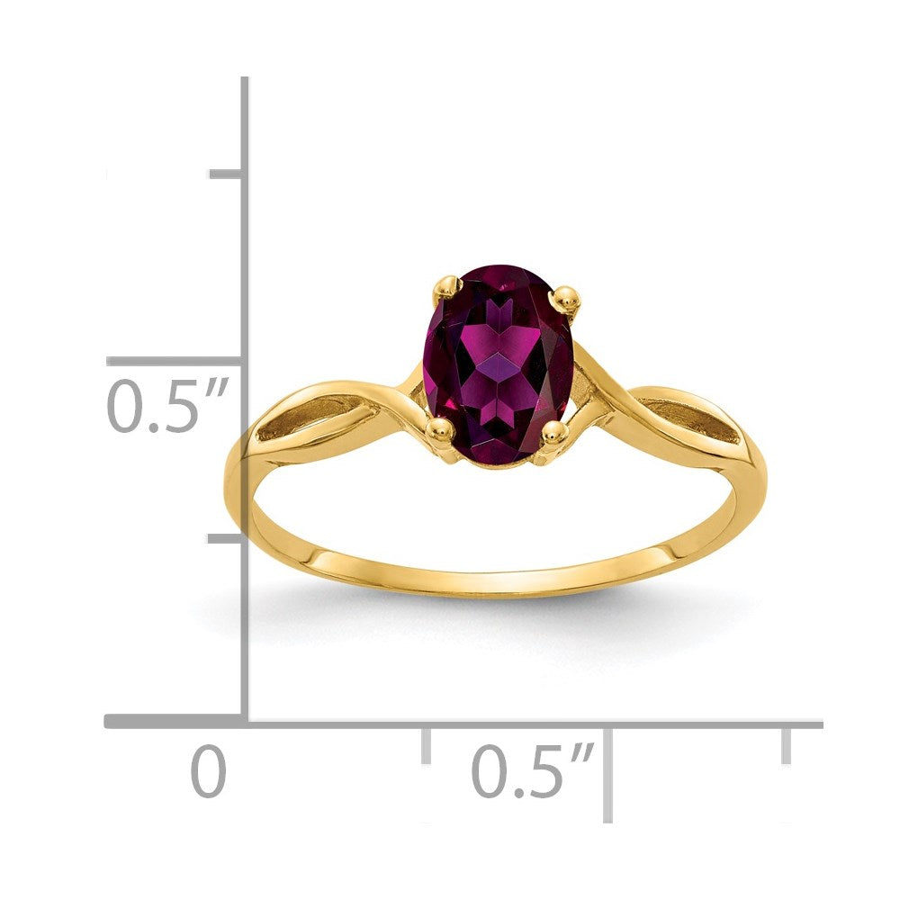14k 7x5mm Oval Rhodolite Garnet Twist Ring