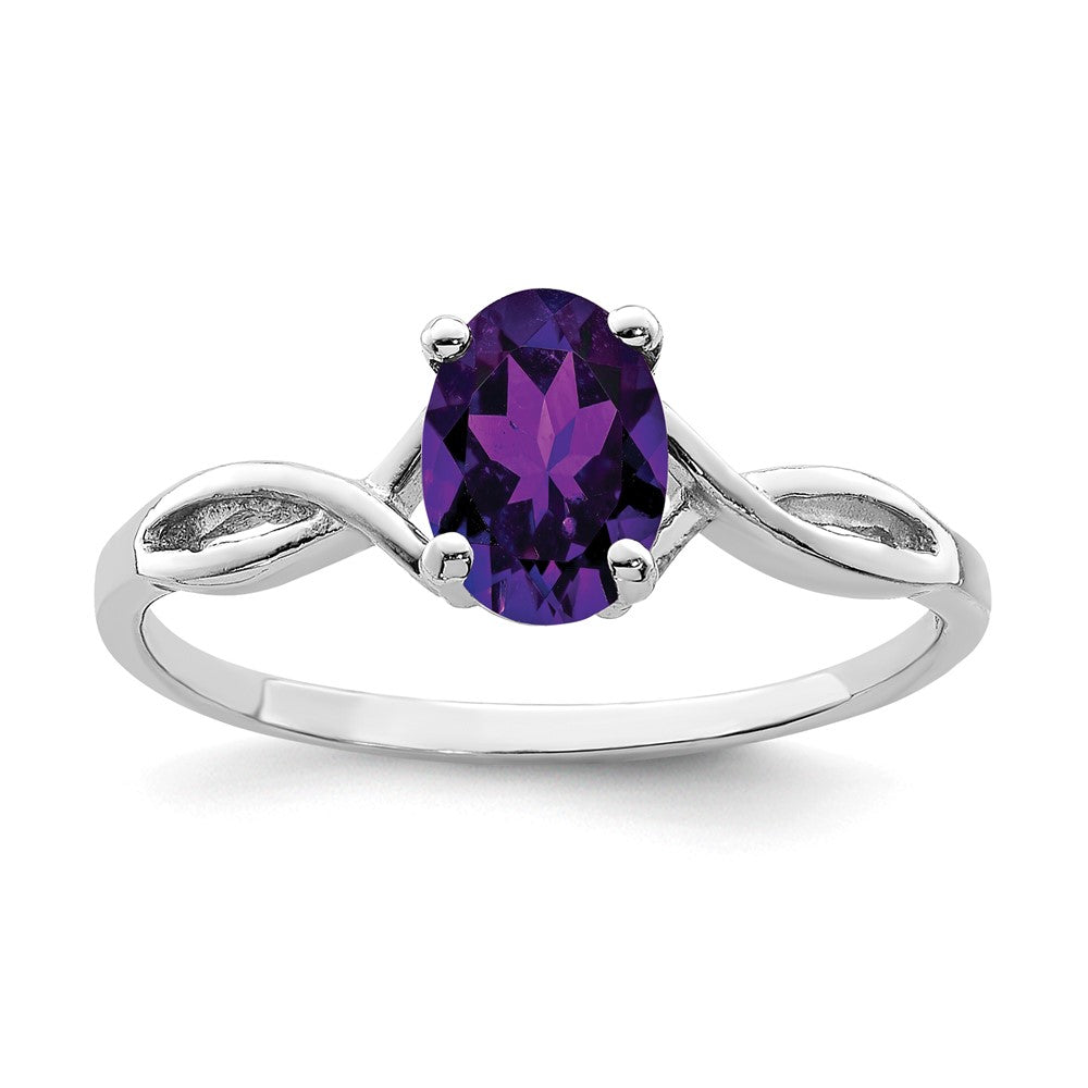 14k White Gold 7x5mm Oval Amethyst Twist Ring
