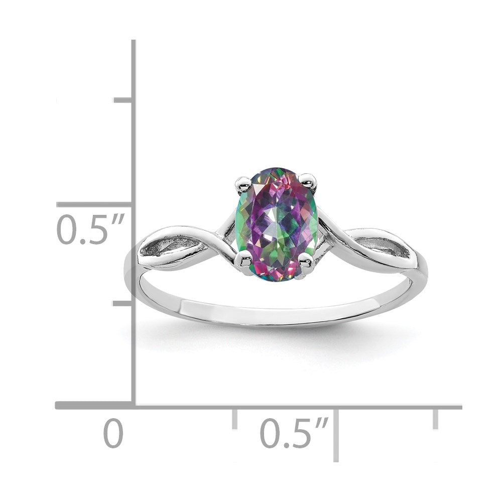 14k White Gold 7x5mm Oval Mystic Fire Topaz Twist Ring