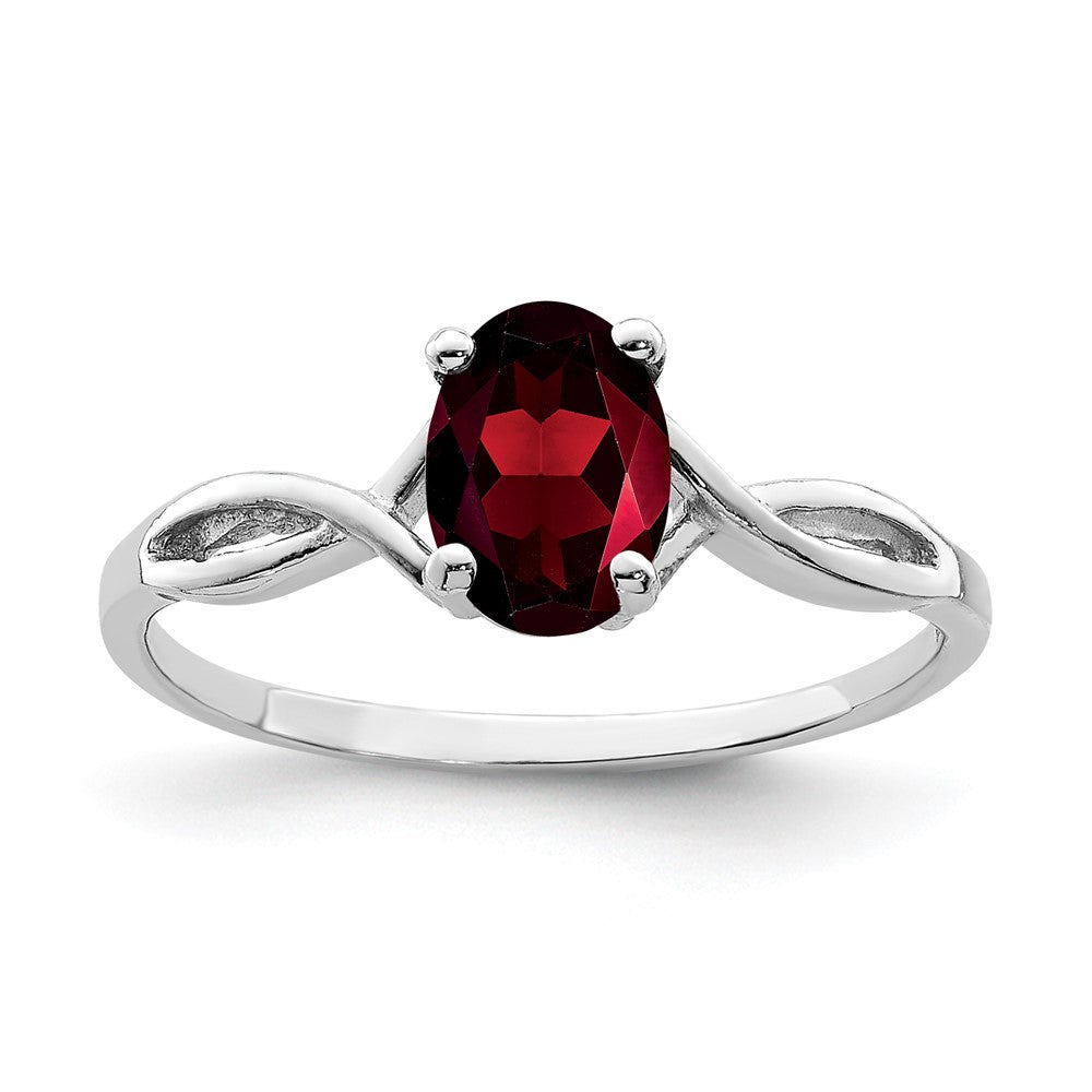 14k White Gold 7x5mm Oval Garnet Twist Ring
