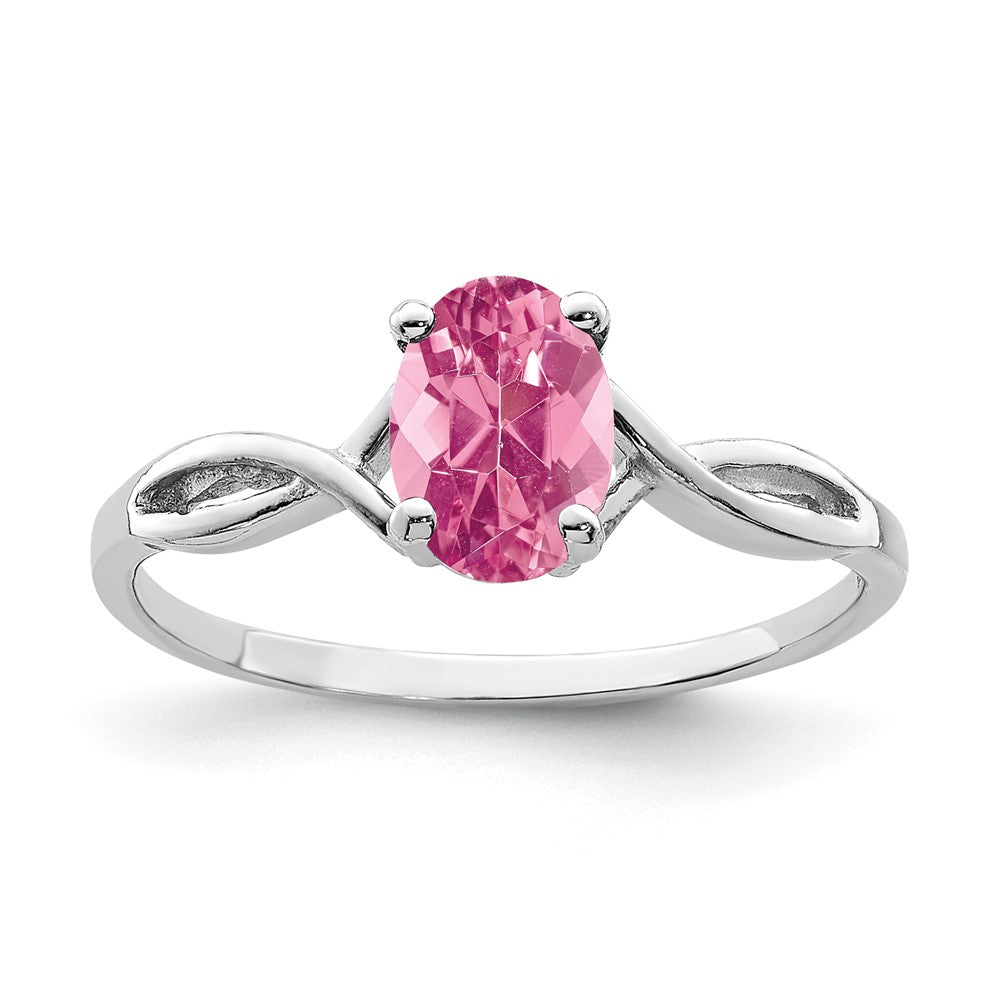 14k White Gold 7x5mm Oval Pink Tourmaline Twist Ring